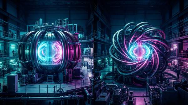 Editorial illustration for Fusion's Fork in the Road: Comparing the UK's Spherical Tokamak with Type One's Stellarator