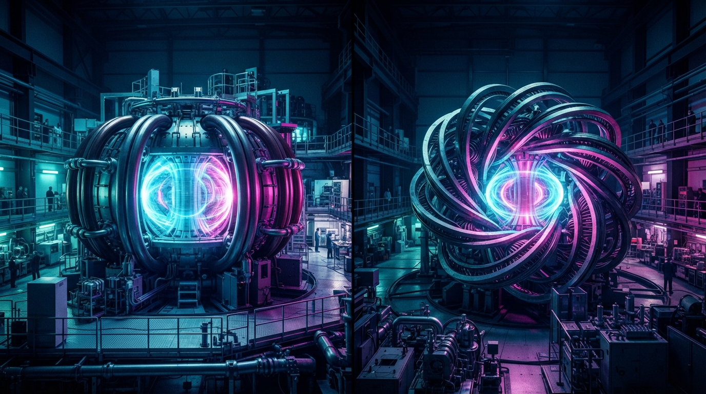 Editorial illustration for Fusion's Fork in the Road: Comparing the UK's Spherical Tokamak with Type One's Stellarator