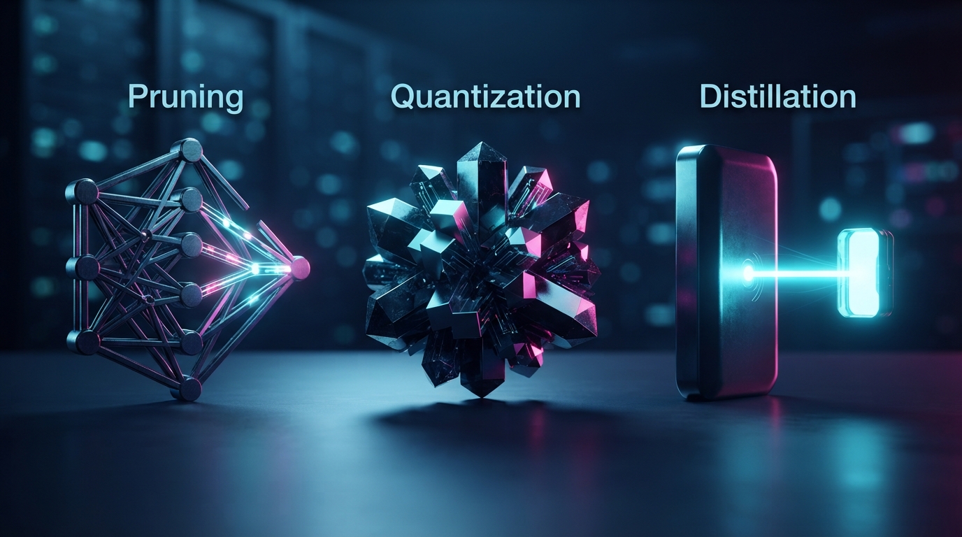 Editorial illustration for Pruning vs. Quantization vs. Distillation: How to Pick the Right Compression Technique for Your Edge AI Project